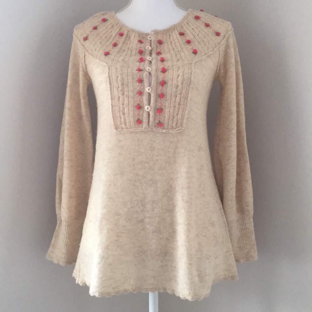 Free People flower detailing wool tunic sweater